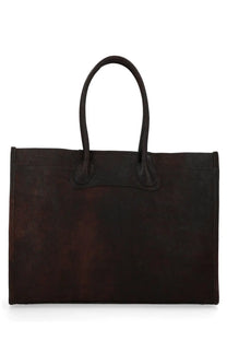 Vivienne Westwood women’s Troy tote bag in dark brown suede with rounded top handles and stitched detailing