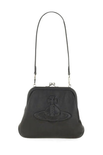 Vivienne westwood women’s viviennes clutch black leather shoulder bag with silver clasp and embossed logo