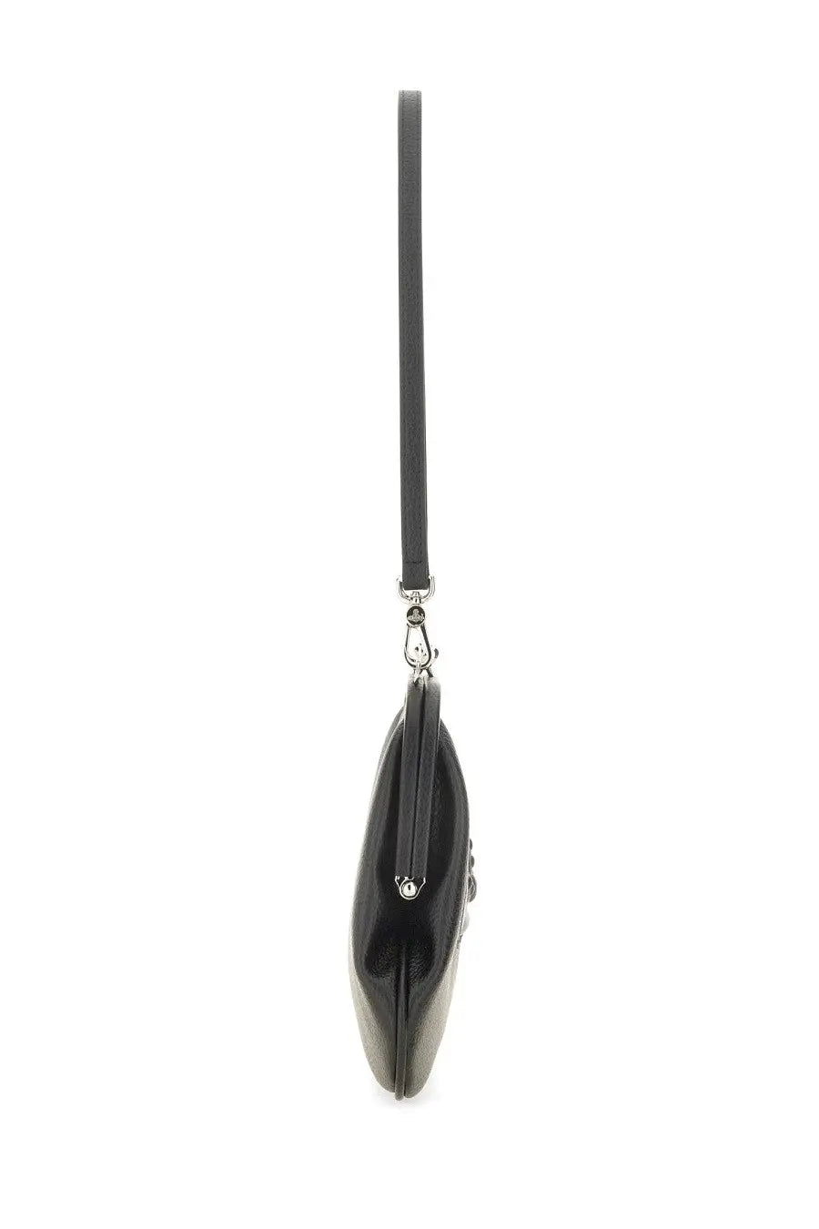 Black leather vivienne westwood women’s viviennes clutch with slender strap and silver-toned hardware