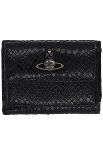 Vivienne Westwood women’s black snakeskin textured wallet with metallic orb logo clasp