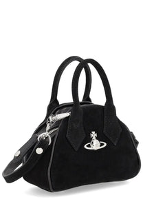 Black suede vivienne westwood yasmine mini bag with silver-tone orb logo and matching hardware