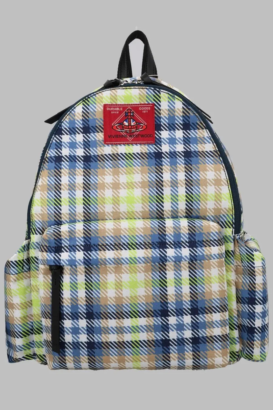 Vivienne westwood women’s zaino george medium multicolor backpack with vibrant blue green beige plaid and black trim