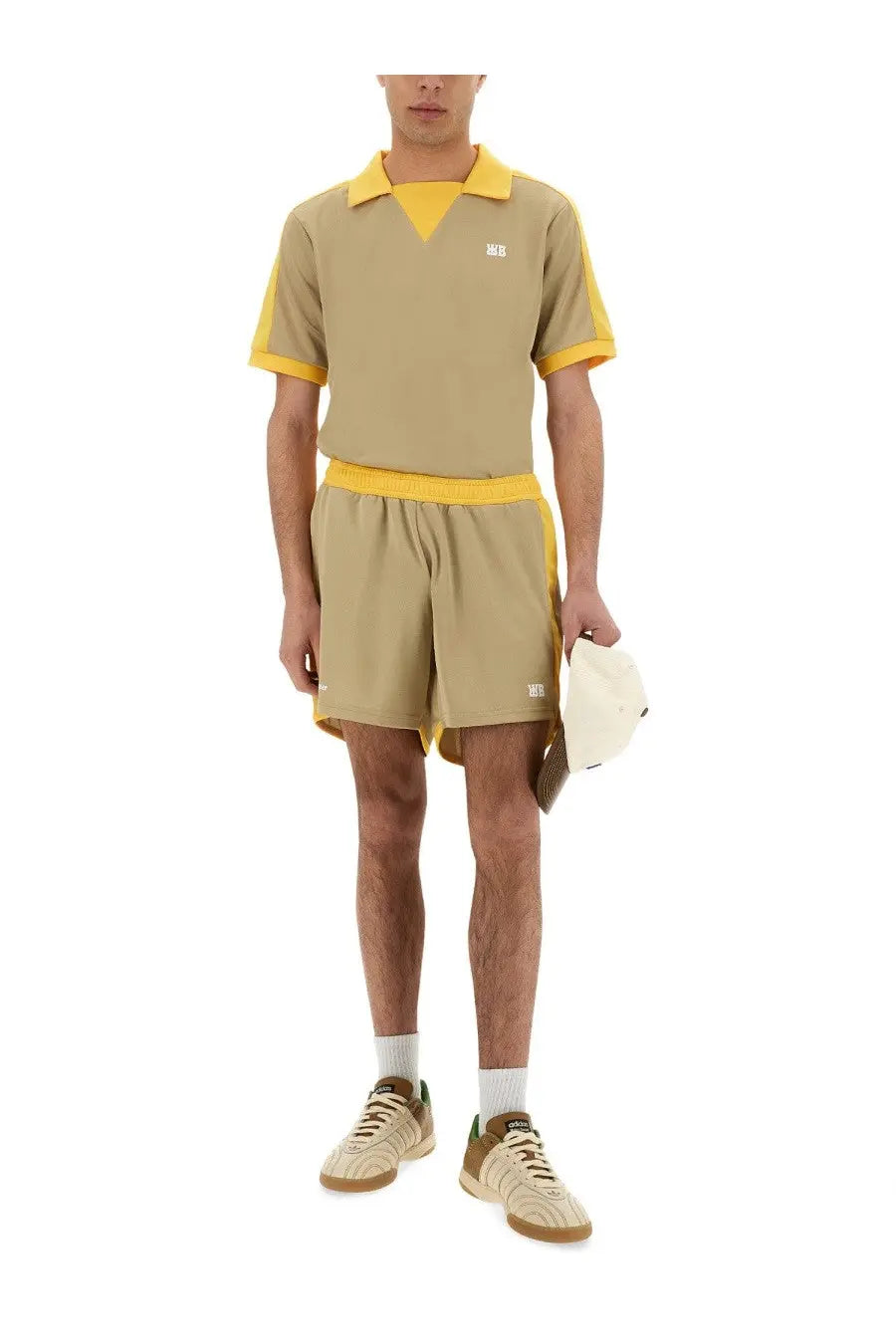 Beige and yellow wales bonner men’s athletic polo shirt with contrasting trim designed for casual sportswear