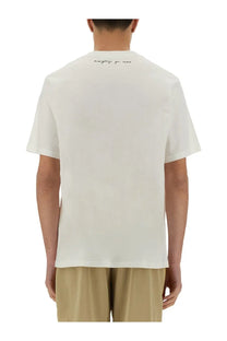 Wales Bonner men’s original white cotton t-shirt with minimalist design and subtle black cursive script at neckline