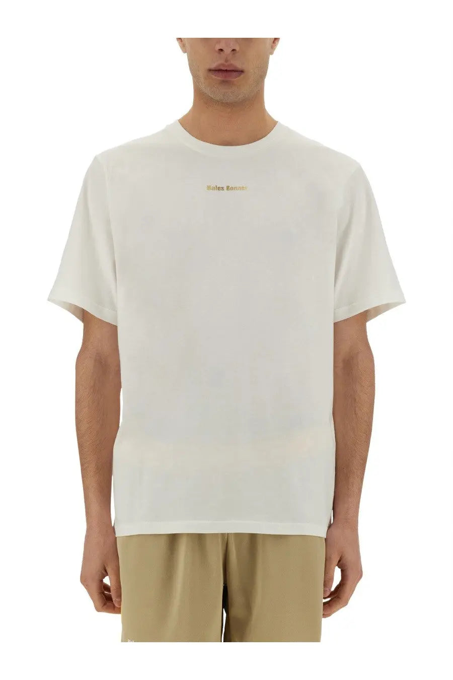 Wales Bonner men’s original white cotton t-shirt with a minimalist off-white design and subtle gold embroidered logo