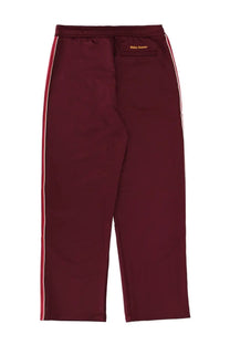 Maroon wales bonner unisex jogger pants with red and white striped side panels for casual wear