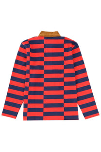 Wales bonner unisex polo city multicolor long-sleeved rugby shirt with red and navy stripes and tan collar