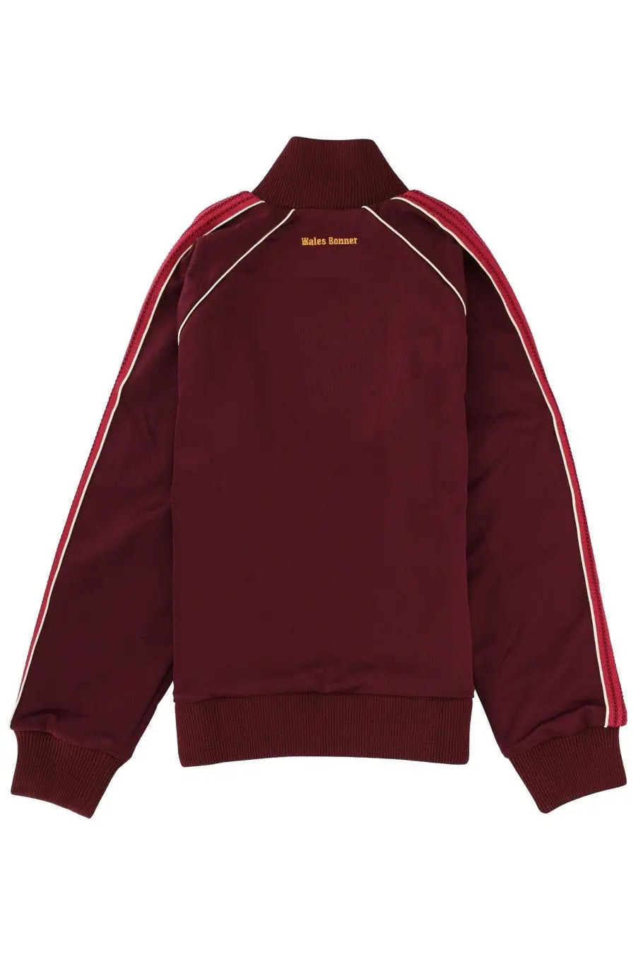 Maroon wales bonner unisex sports sweatshirt with red and white striped sleeves for casual wear
