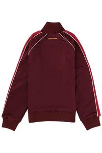 Maroon wales bonner unisex sports sweatshirt with red and white striped sleeves for casual wear