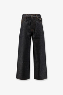 Dark indigo denim wide-leg trousers with high waist and classic five-pocket design from Walk In Paris men’s baggy jeans black
