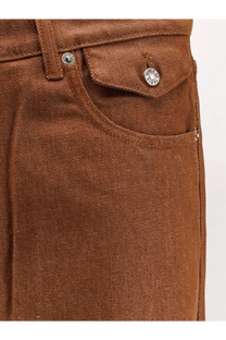 Walk in paris men’s baggy brown denim trousers featuring wilco silver toned buttons on brown denim material