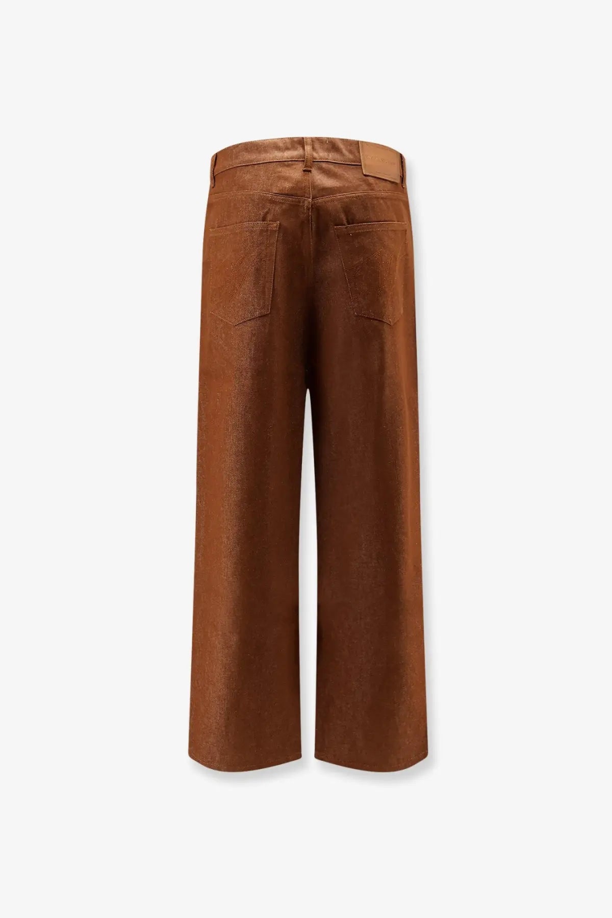Brown leather-look wide-leg trousers with minimalist design and subtle stitching for walk in paris mens baggy brown denim trousers brown