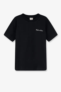 Walk in paris men’s black cotton short-sleeved t-shirt with white cursive embroidery on the left chest