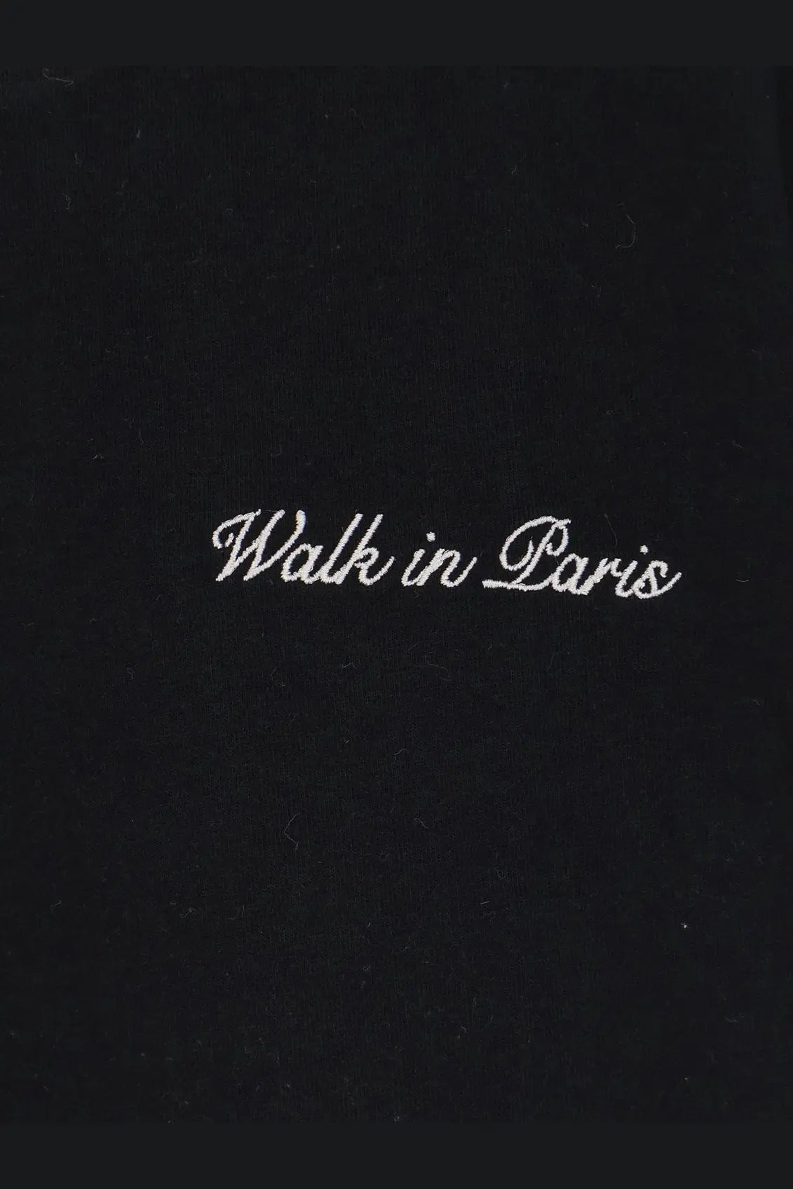 Black velvet notebook cover with walk in paris embroidered in white cursive thread for walk in paris men’s cotton shirt black