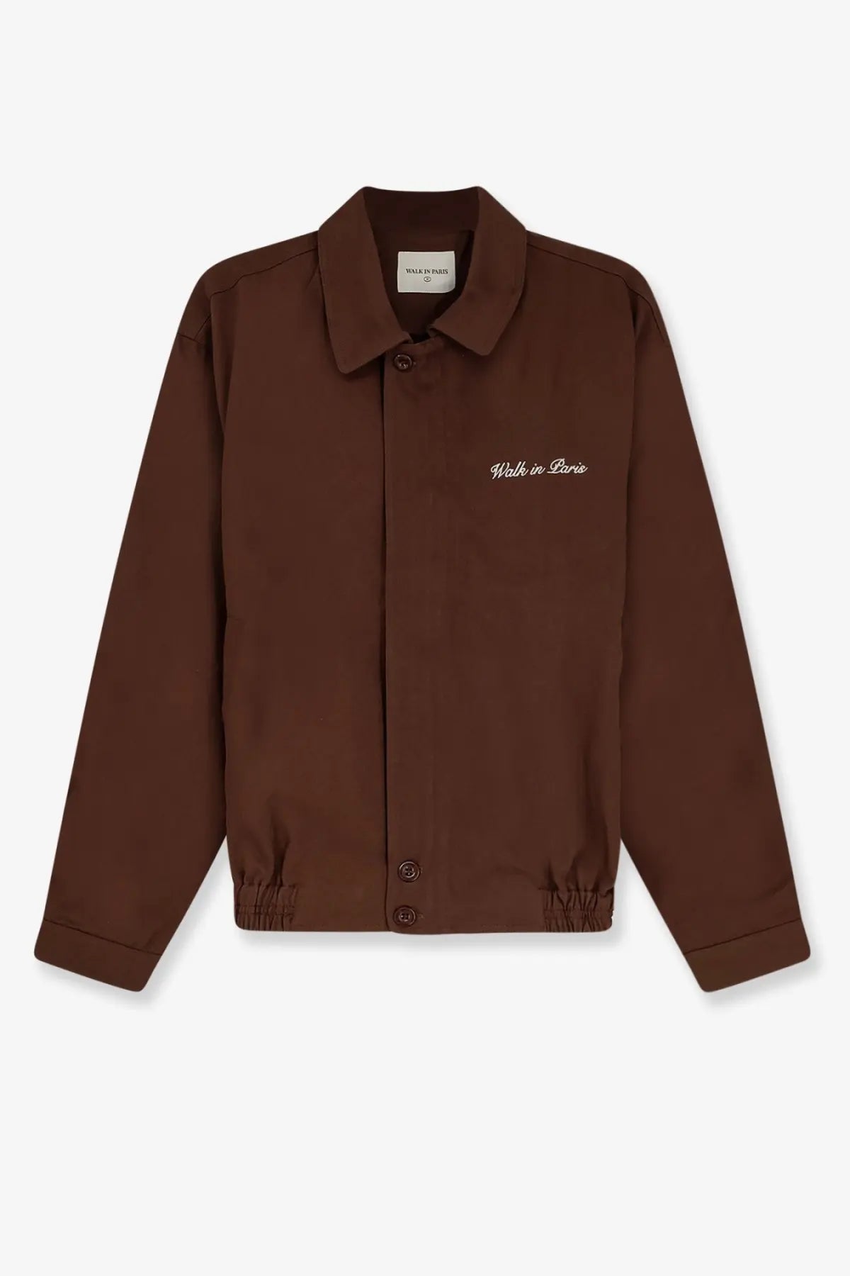 Brown heritage cotton button-up jacket for men with walk in paris embroidered on the left chest