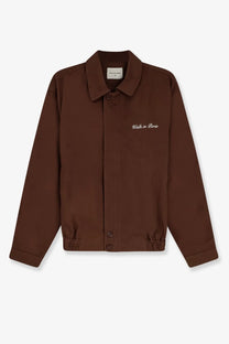 Brown heritage cotton button-up jacket for men with walk in paris embroidered on the left chest