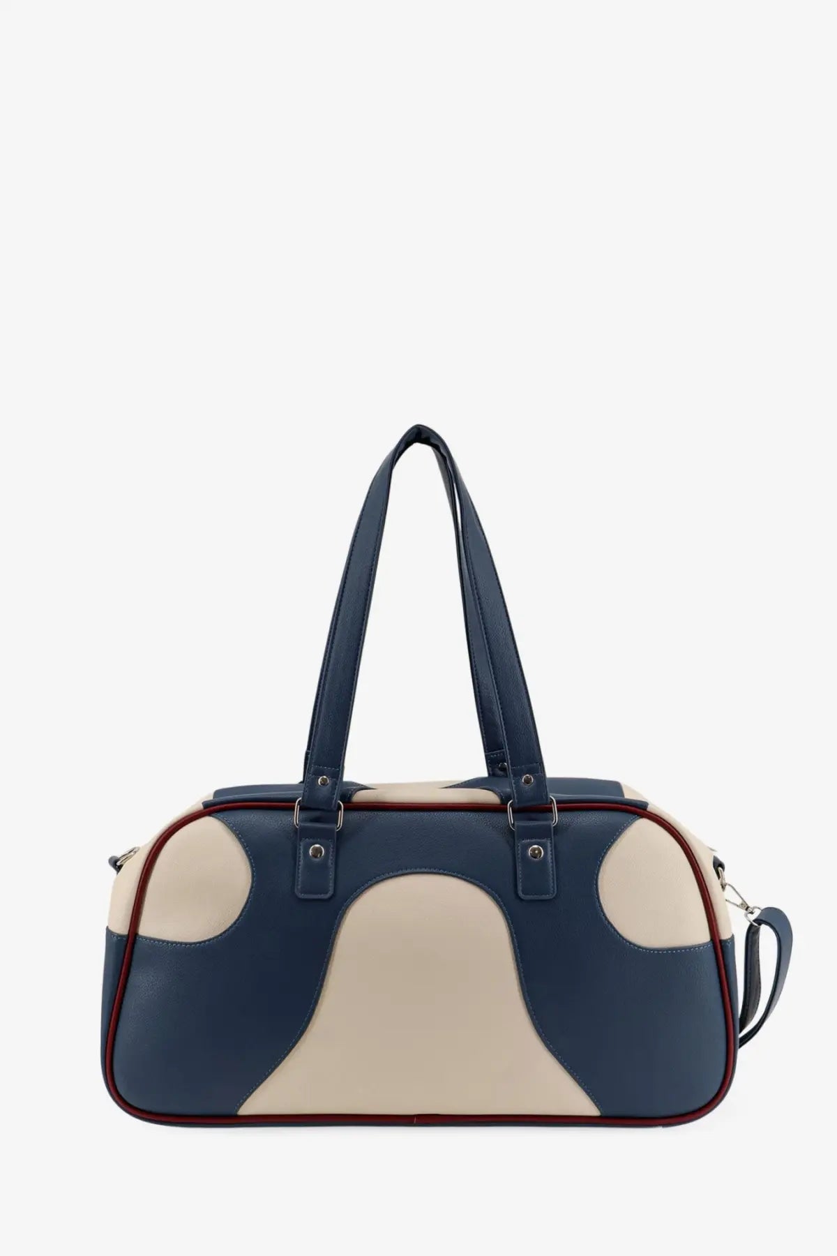 Walk in paris men’s leather crossbody bag blue in navy and beige two-tone leather with red trim and crossbody strap