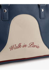 Walk in paris men’s leather crossbody bag in navy blue and cream with walk in paris embroidered in red script