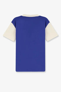 Walk in paris men’s odyssé cotton shirt blue short-sleeve with blue and cream colorblock and round neckline