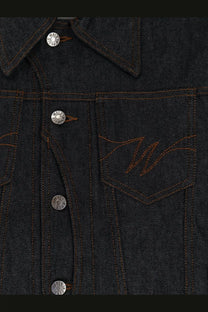 Walk in Paris men’s postman dark denim jacket in blue with silver buttons and subtle embroidered w on chest pocket