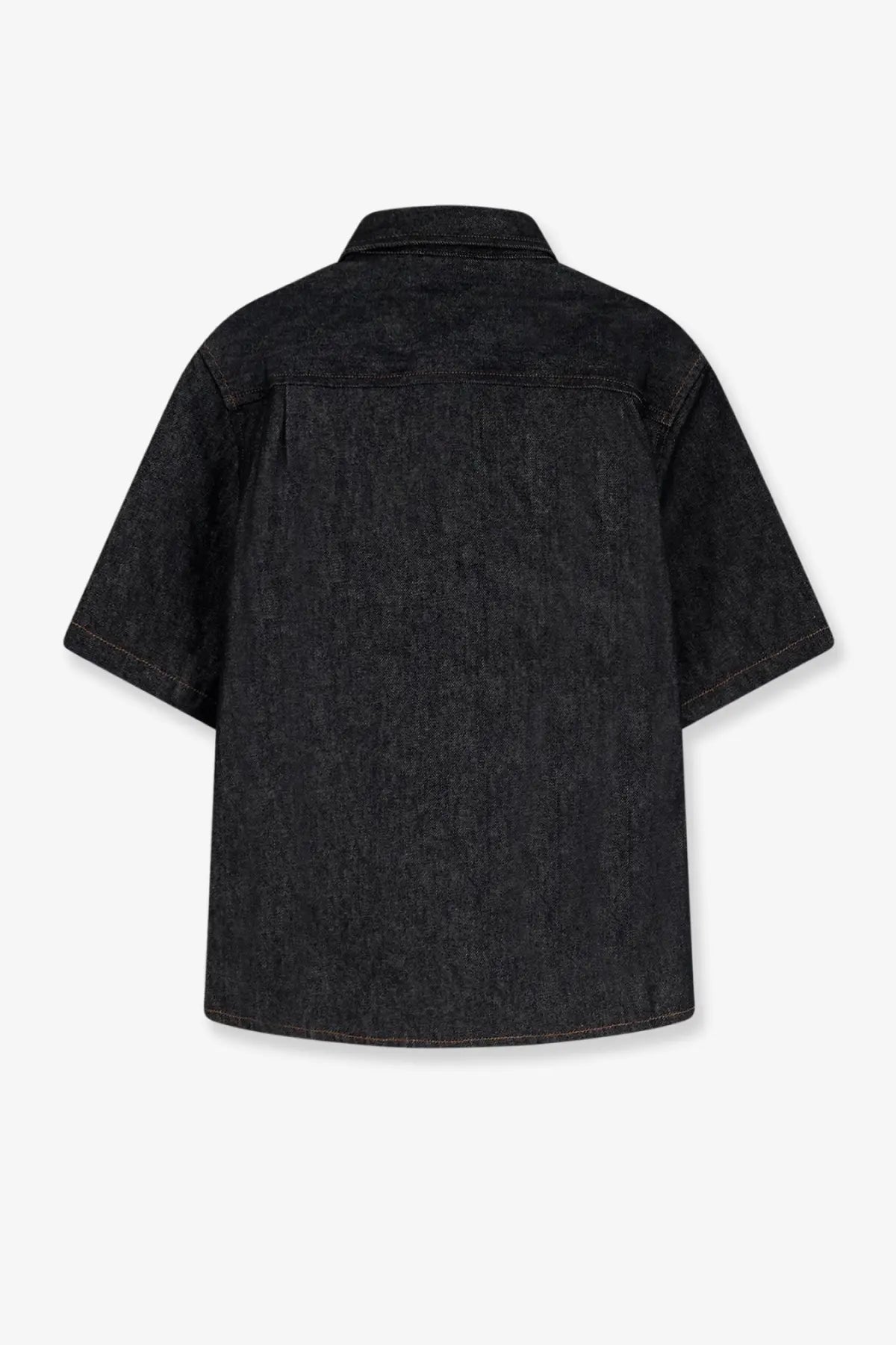 Walk in Paris men’s raw denim shirt in black with short sleeves classic collar and subtle textured fabric