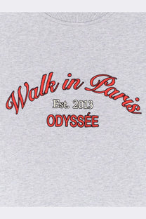 Walk in paris men’s sweatshirt grey heathered fabric with red and black embroidered text on front
