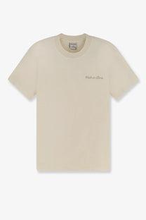 Cream-colored walk in paris men’s timeless cotton shirt with subtle embroidery on the left chest in beige