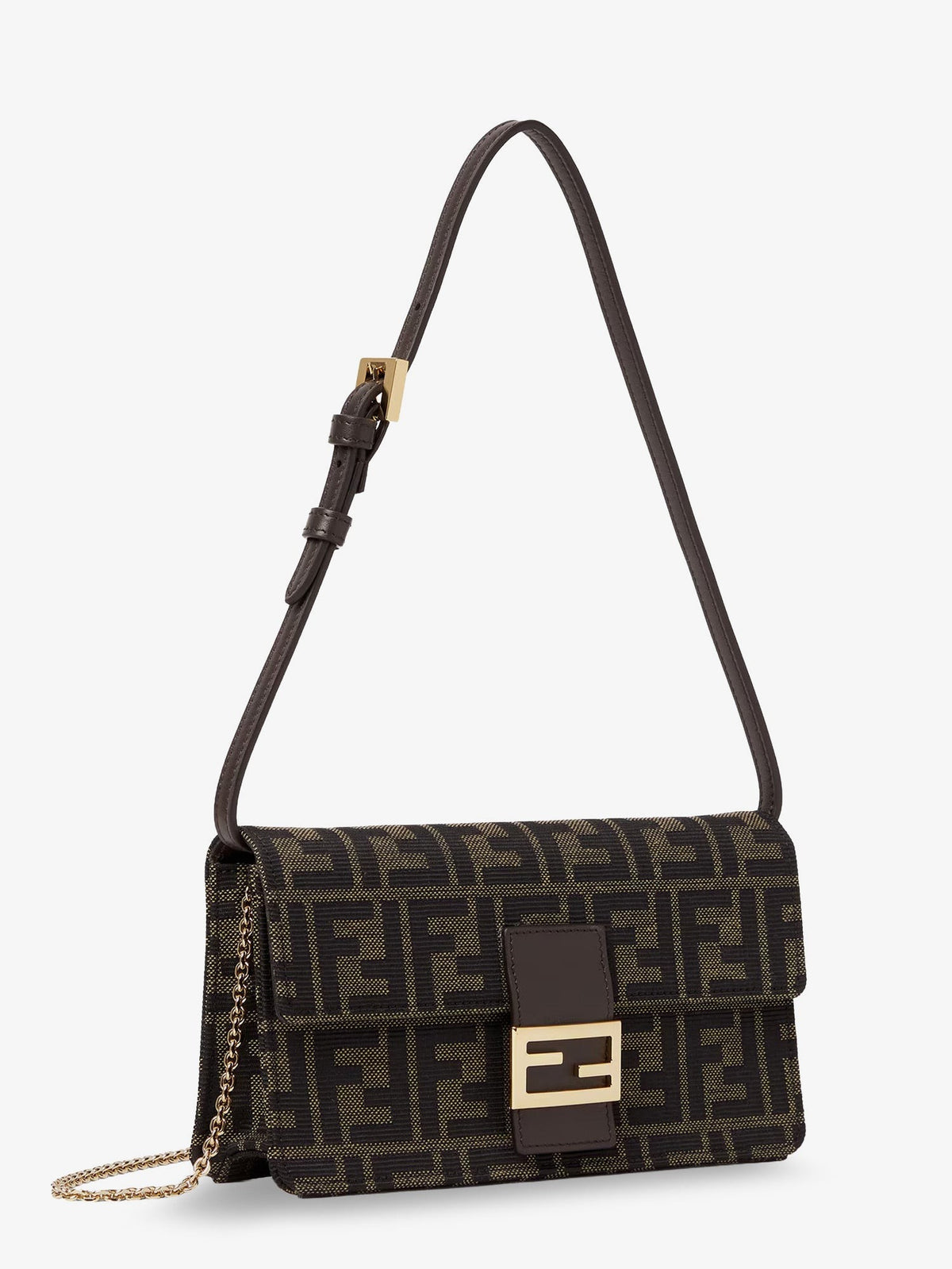 Fendi Women's Wallet on Chain Tube FF Zucca Fabric Crossbody Bag Black