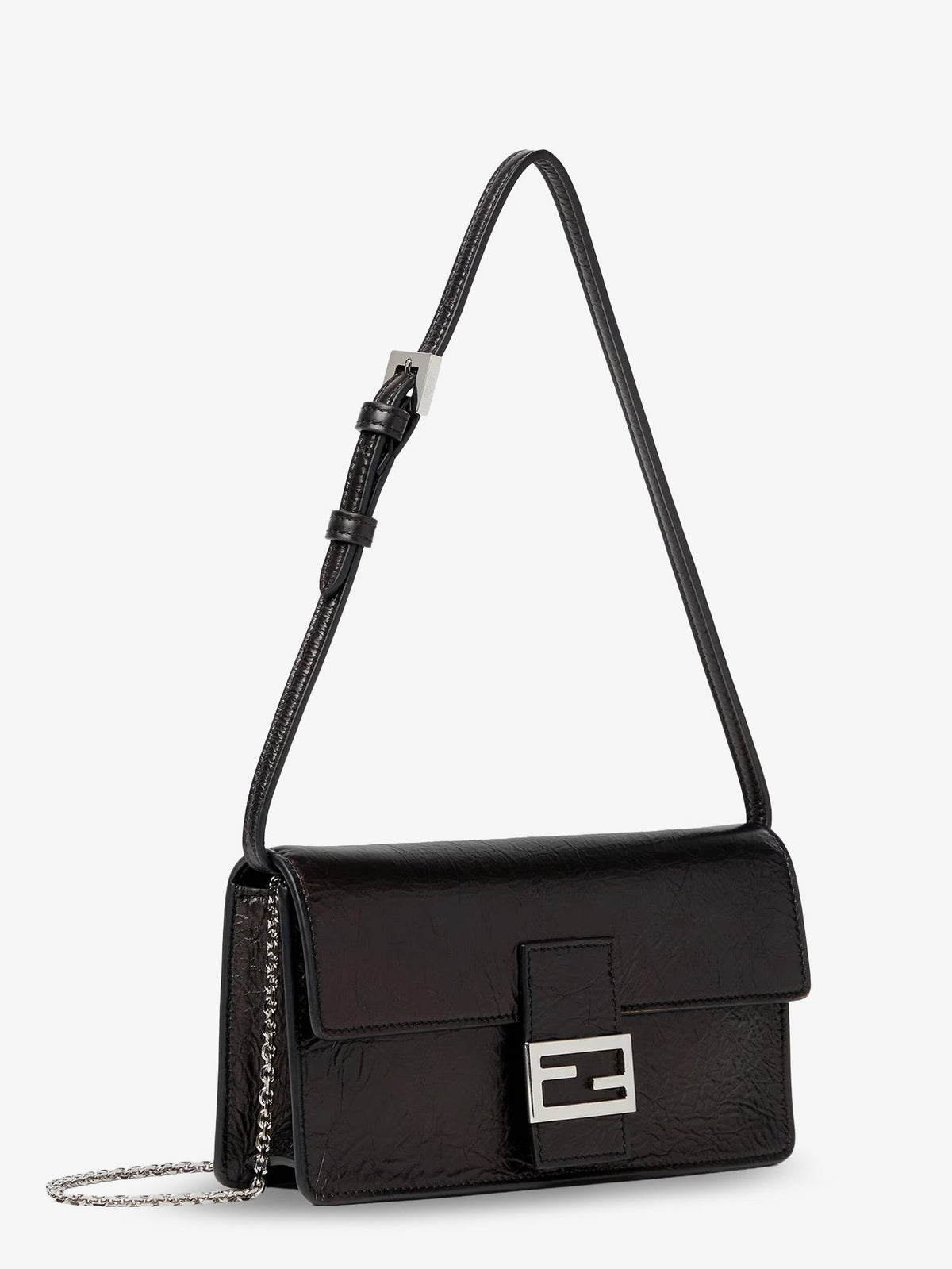 Fendi Women's Wallet on Chain Tube Leather Crossbody Bag Black