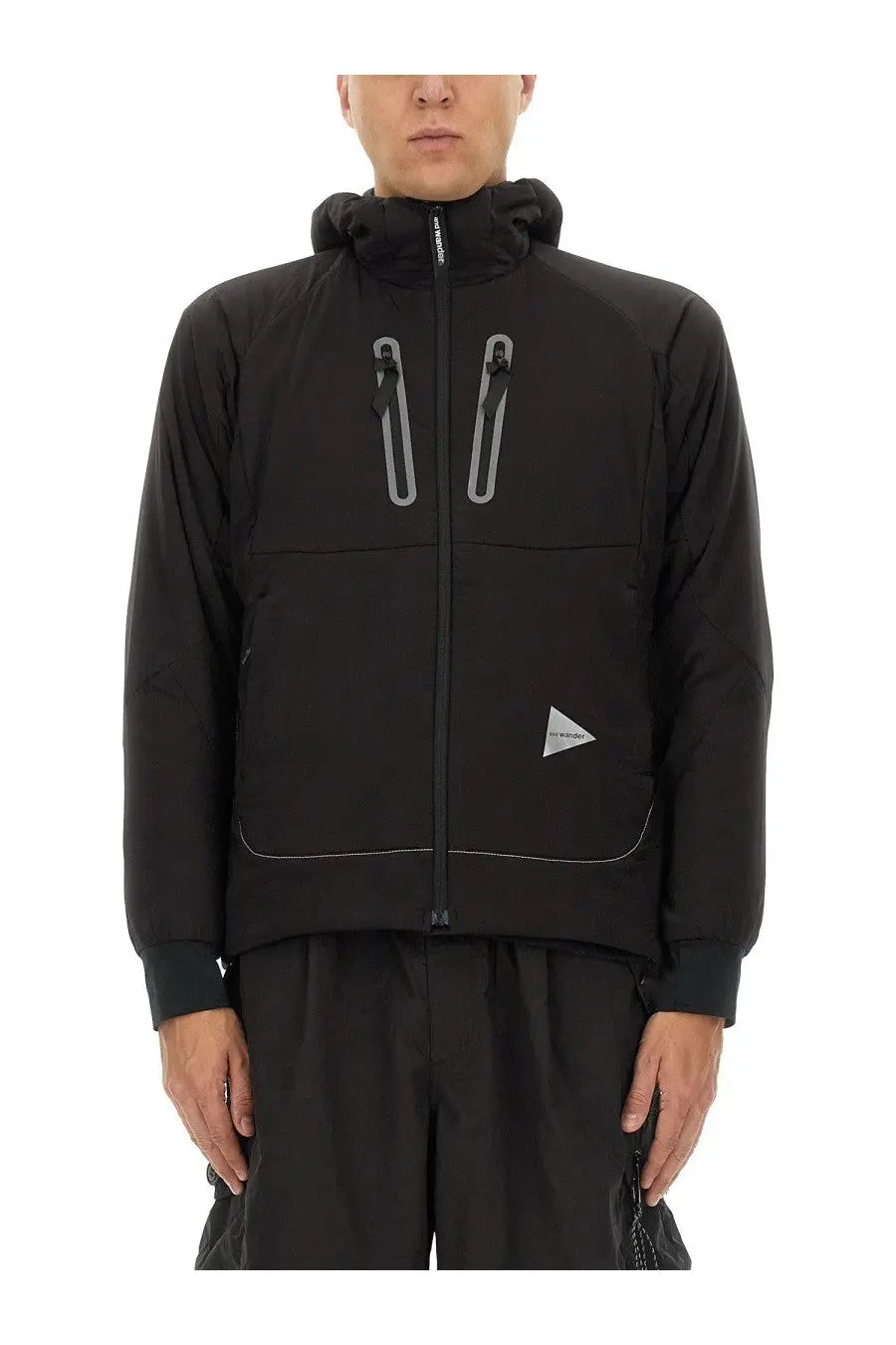 Men’s alpha air sweatshirt black hooded jacket with reflective zipper pulls and triangular logo patch front view