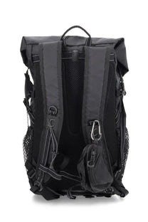 And wander men’s backpack ecopack 18l black with roll-top closure mesh panels and white stitching details