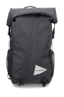 And wander mens backpack ecopack 18l black roll-top with mesh side pockets and white triangular logo