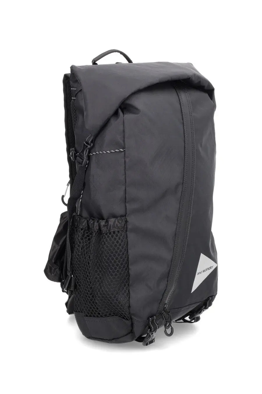 And wander men’s backpack ecopack 18l black waterproof with mesh side pocket and white triangular logo