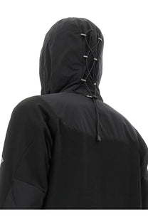 And wander men’s hooded jacket black with sleek water-resistant fabric and adjustable drawstrings for customizable fit