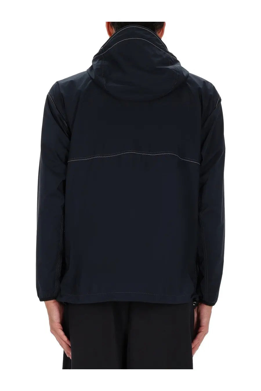 Mens and wander jacket partex blue dark navy hooded jacket with subtle white stitching along the seams