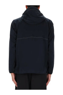Mens and wander jacket partex blue dark navy hooded jacket with subtle white stitching along the seams