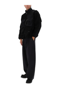 And wander men’s mix boa jacket black black shearling-lined utility jacket with multiple pockets and chain waist detail