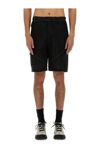 And wander men’s nylon shorts in black feature a tactical design with contrasting white stitching for utility use