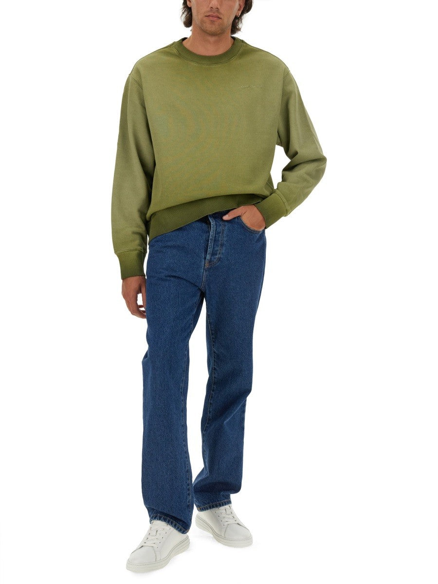 MSGM Men's Washed Out Jersey Sweatshirt Green, view 2