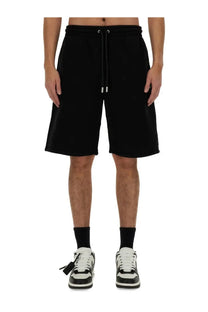Off-White men’s bermuda black shorts with a relaxed fit and ribbed drawstring waistband made from soft fabric