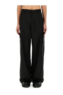 Off-White men’s black wide-leg cargo pants with a sleek structured fit and prominent side pockets