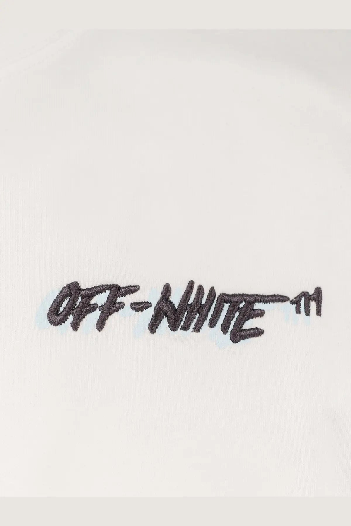 Black embroidered off-white logo on white cotton fabric of off-white men’s cotton shirt white