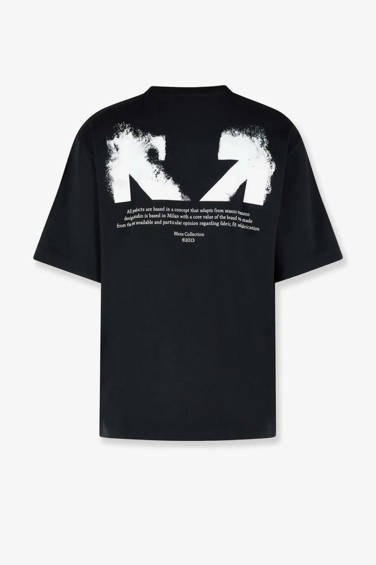 Off-white men’s black oversized cotton t-shirt back side with bold white spray-painted ka logo and text
