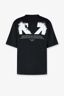 Off-white men’s black oversized cotton t-shirt back side with bold white spray-painted ka logo and text