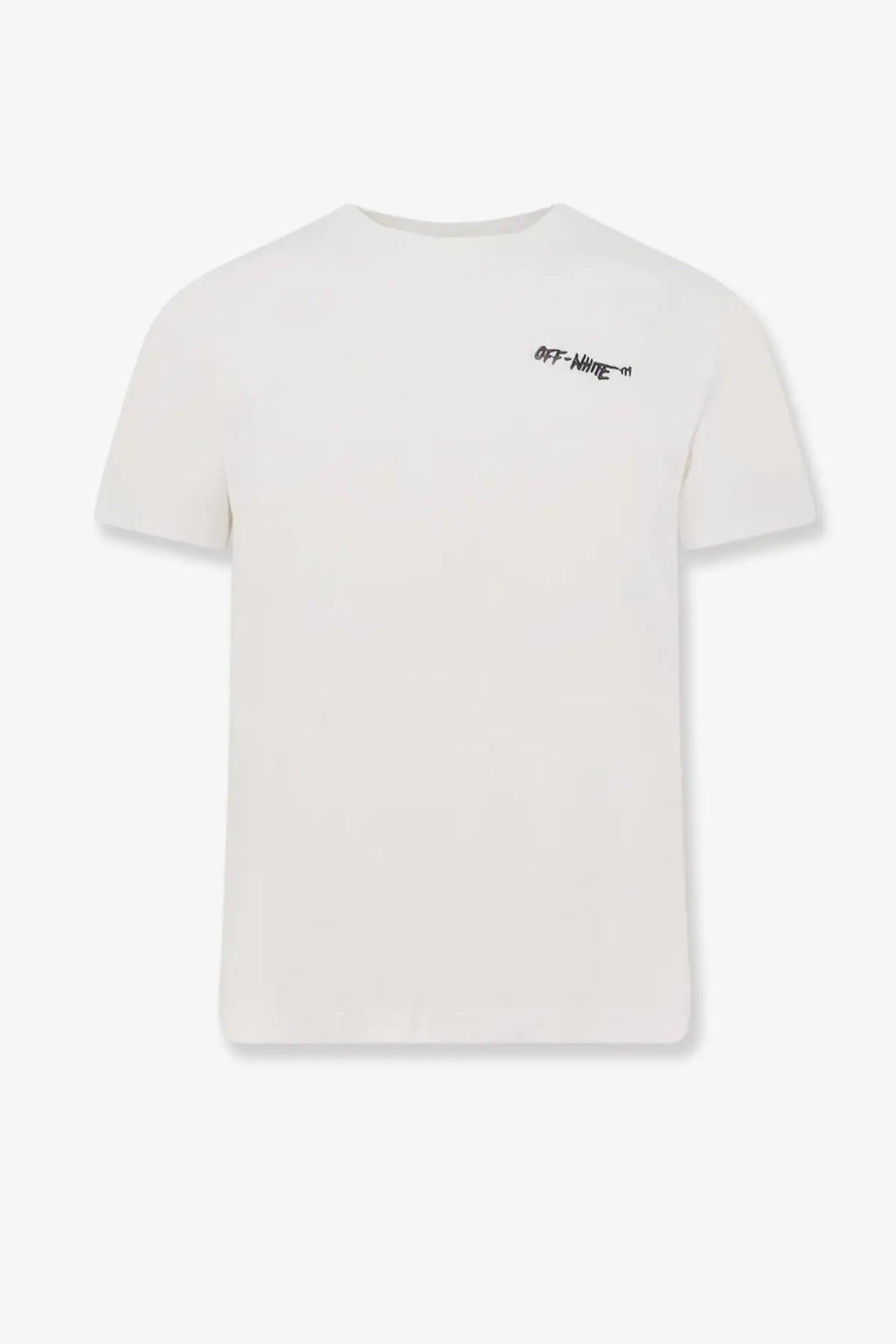 Off-white men’s cotton shirt white with a black embroidered logo on the left chest in cream color