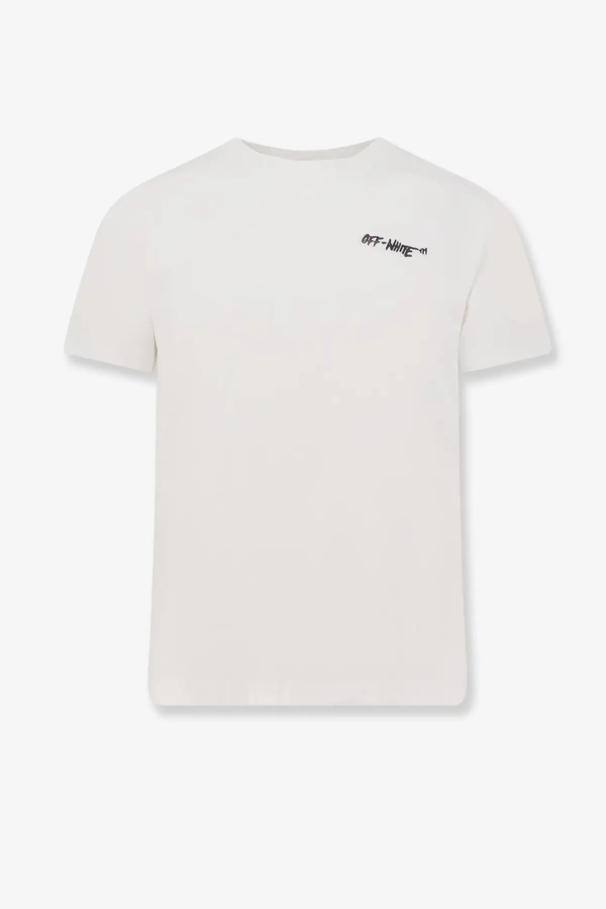 Off-white men’s cotton shirt white with a black embroidered logo on the left chest in cream color