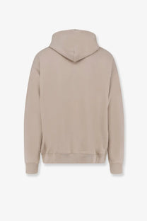 Beige Off-White men’s cotton sweatshirt with hood ribbed cuffs and hem for casual wear