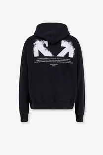 Off-white men’s black cotton sweatshirt showing the back with bold white arrows and text graphic