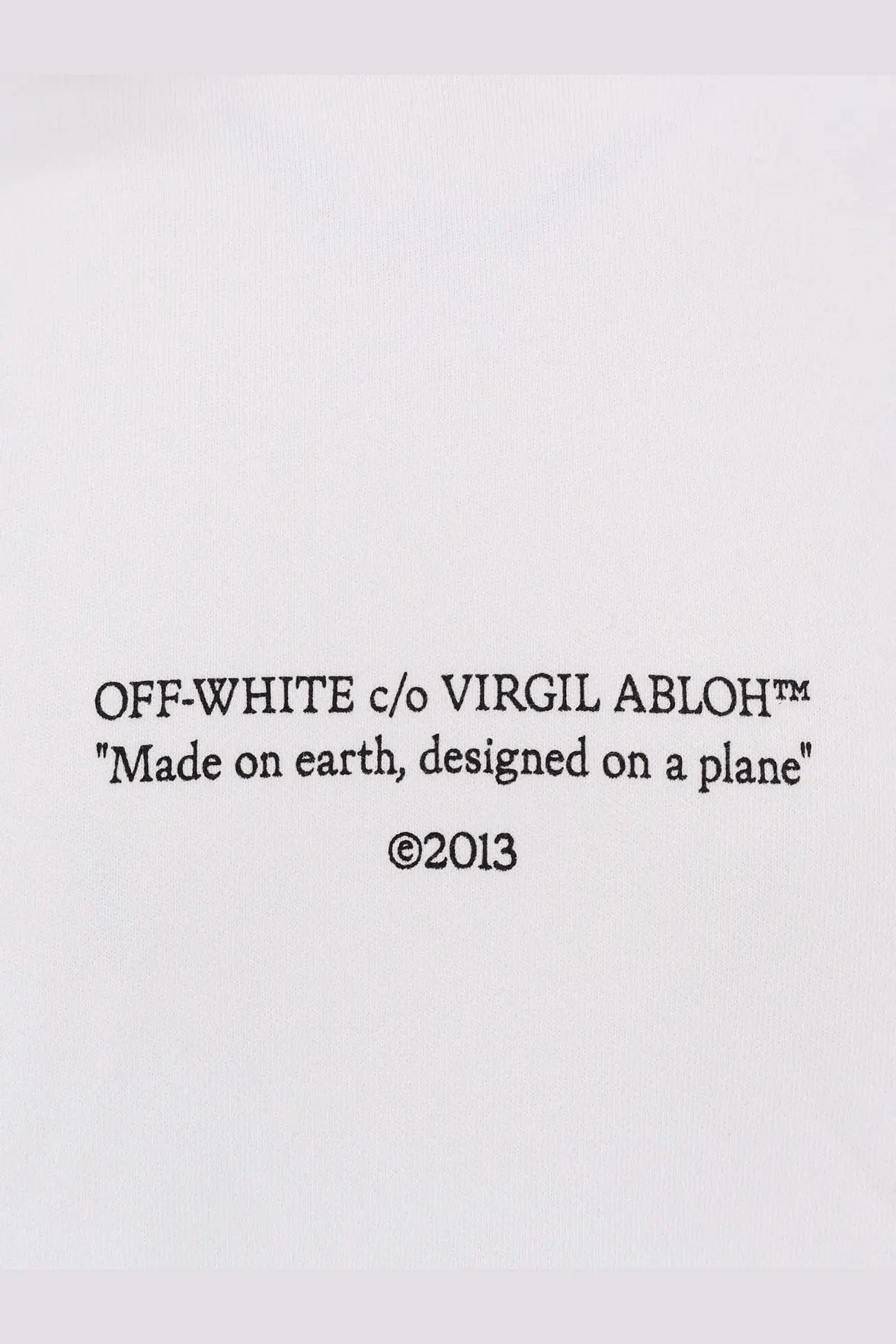 Off-white men’s cotton sweatshirt white with off-white c o virgil abloh label in black text on plain white background