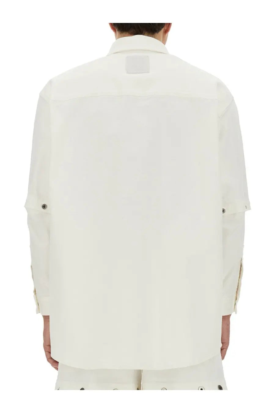 Off-white men’s jacket shirt white with a minimalist design and subtle metallic accents on the cuffs